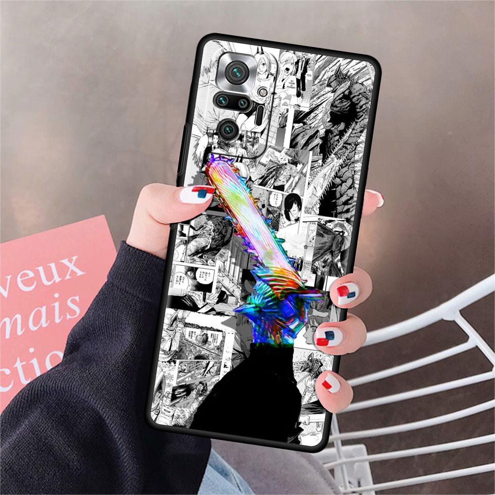 Luxury Black Phone Case For Xiaomi Redmi Note 11 10 9 8 7 Pro 9S 9A 9C 10s 8T K40 10C 10S Funda Cover Anime Chainsaw Man