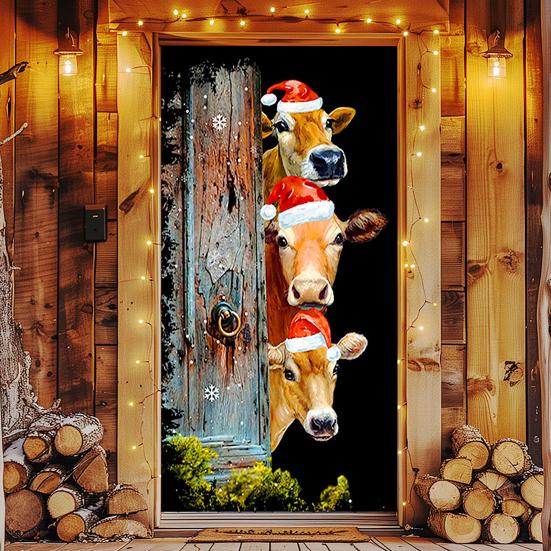 Christmas Door Cover Merry Christmas Backdrop Banner Outdoor Front Porch Door Sign for Holiday Door Wall Home Decor Photo Backgrounds
