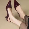 Summer Women's Dress Shoes Patent Leather Slip On Pointed Toe Sandals Buckle Slingbacks Mid Heels Pumps Sandalias Mujer2025