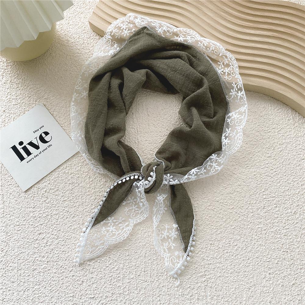 Cotton Linen Lace Triangular Scarf For Women In Spring Autumn And Summer Small Floral Small Scarf Headband Decoration Thin Style Wrapped Silk Scarf