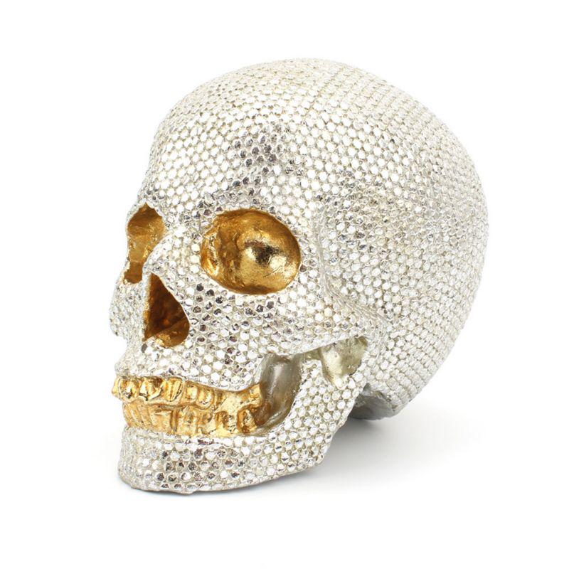Gold and Silver Beads Small Skull Desktop Decorn Jewelry Halloween Resin Crafts Skull Figurine