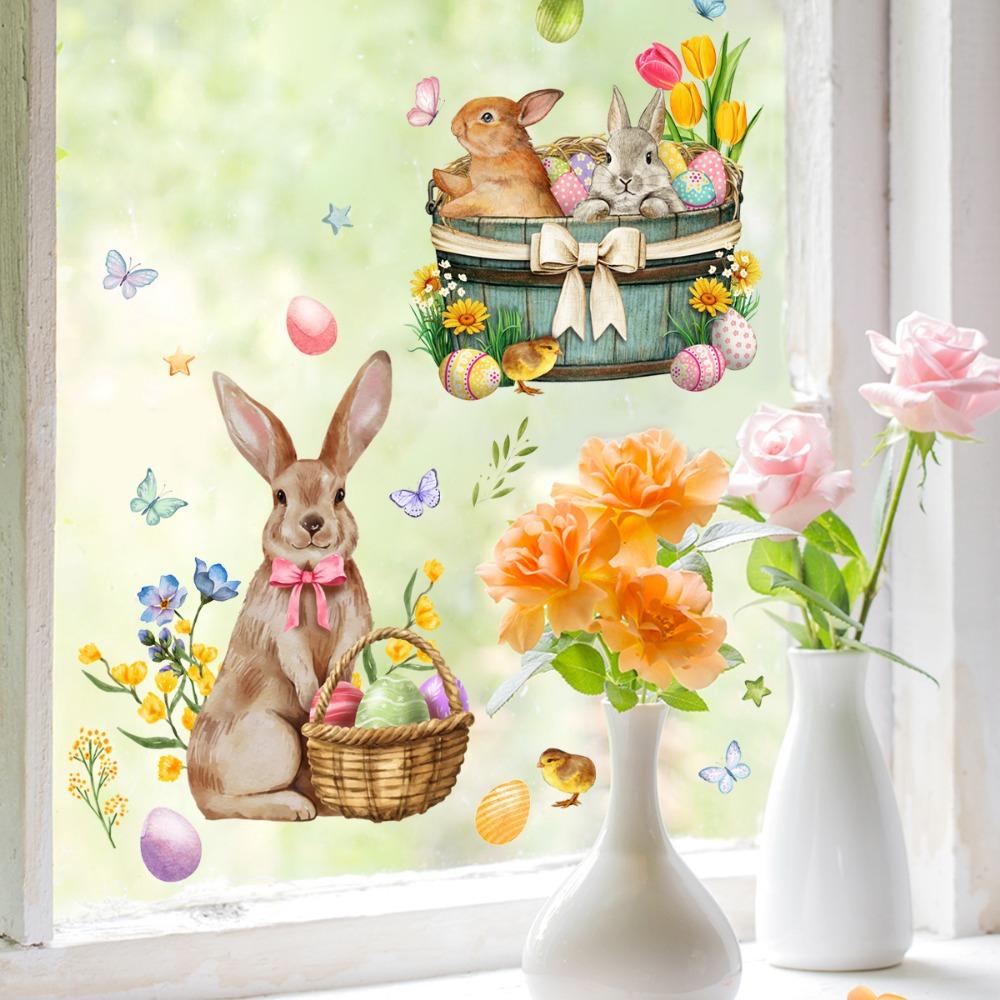 Easter Window Stickers Colorful Easter Eggs Glass Windows Static Sticker Wall Decals Decoration Spring Party Gift for Kids Room