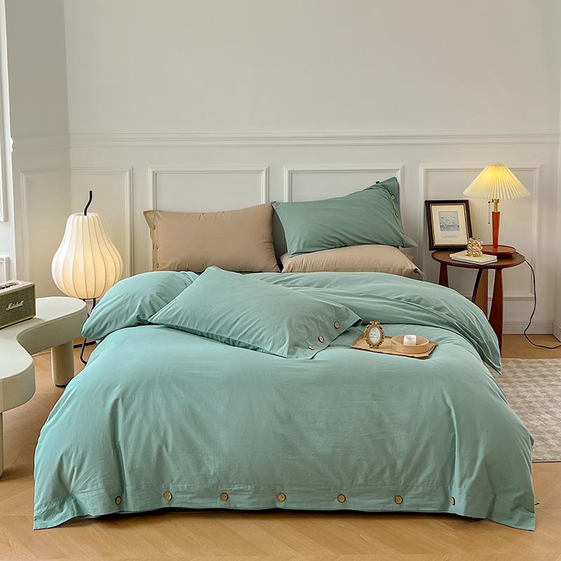 100% Washed Cotton Duvet Cover 2/3Piece Luxury Soft Bedding Set with Buttons Closure Solid Color Comforter Cover With Pillowcase