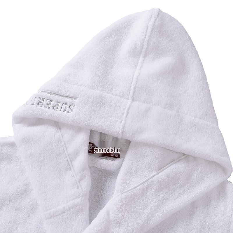 Pure Cotton Couple's Hooded Terry Bathrobe - Winter Thickened Pajamas for Men and Women