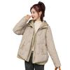 Women Winter Coat Fake Two-piece Zipper Button Closure Padded Hooded Turn-down Collar