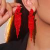 Fashion Full Diamond Long Fringed Symmetrical Earrings Women, Red Exquisite Earrings