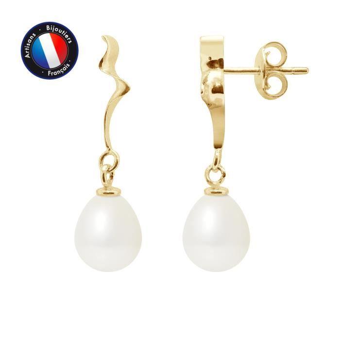 Earrings - PERLINEA - Ribbon - Cultured Pearls 8-9 Mm - Yellow Gold - Women