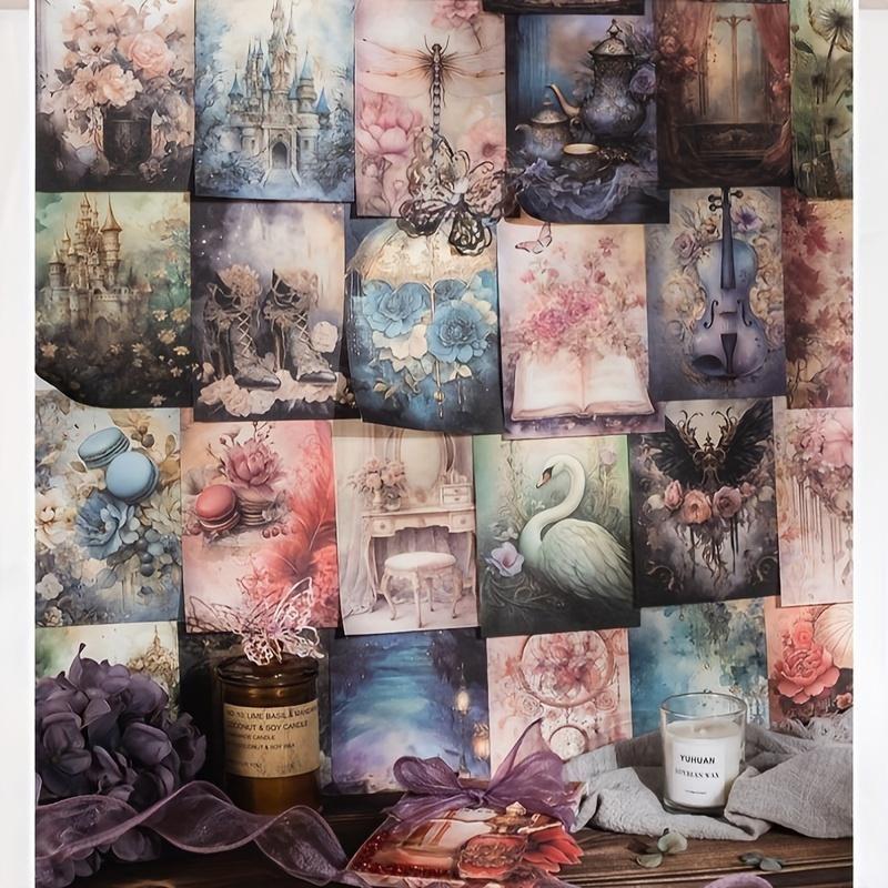 50 Sheets/Pack Vintage Fantasy Background Palace Flower Decoration Material Paper Perfect for Journal Scrapbooking DIY Supplies