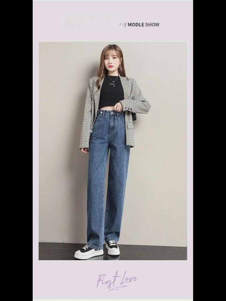 Women's High-Waisted Wide-Leg Pear-Shaped Denim Trousers with Multi-Button Adjustable Retro Design