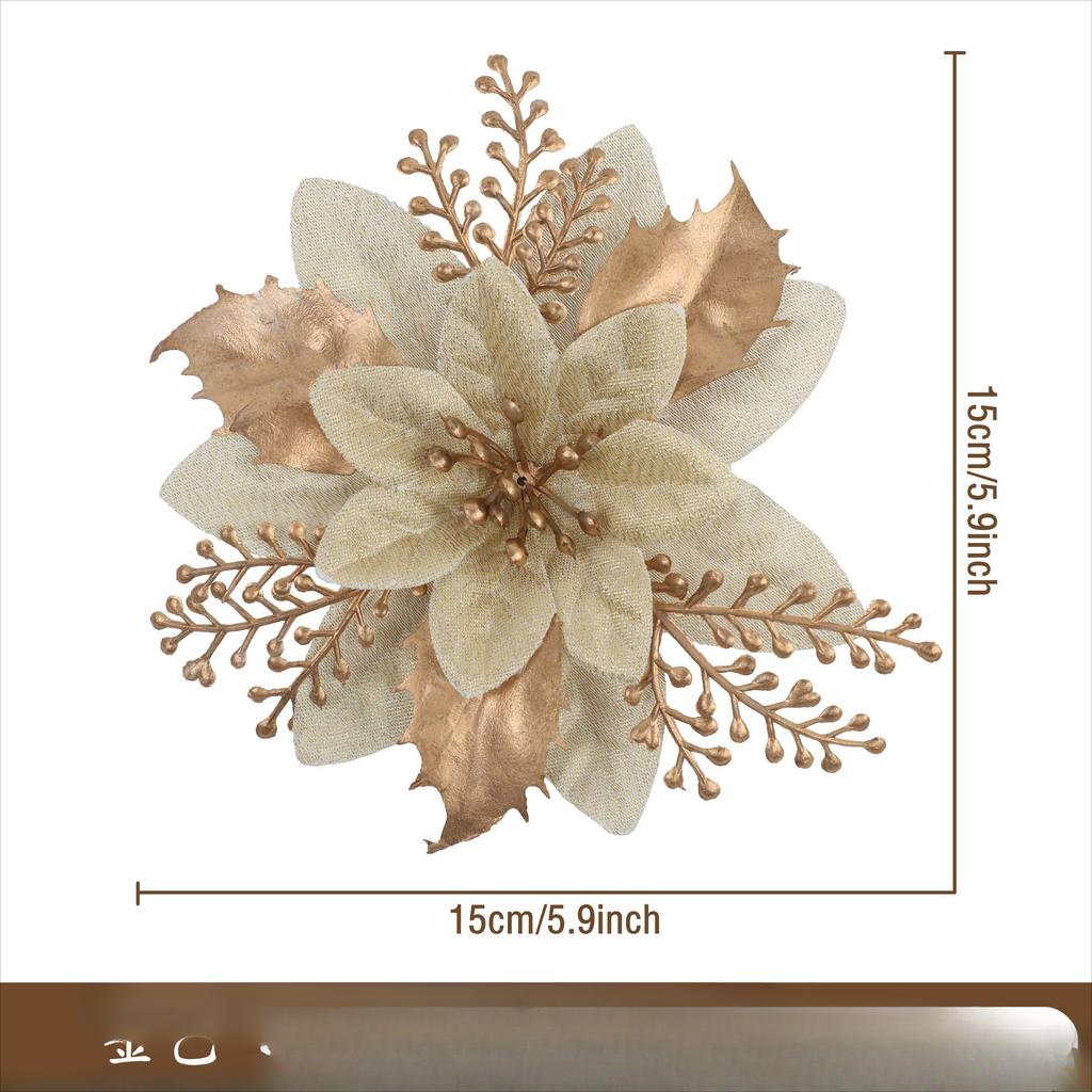 Christmas Simulation Gold Powder Flower Christmas Tree Pendant Diy Garland Gold and Silver Fake Flower Decoration Accessories