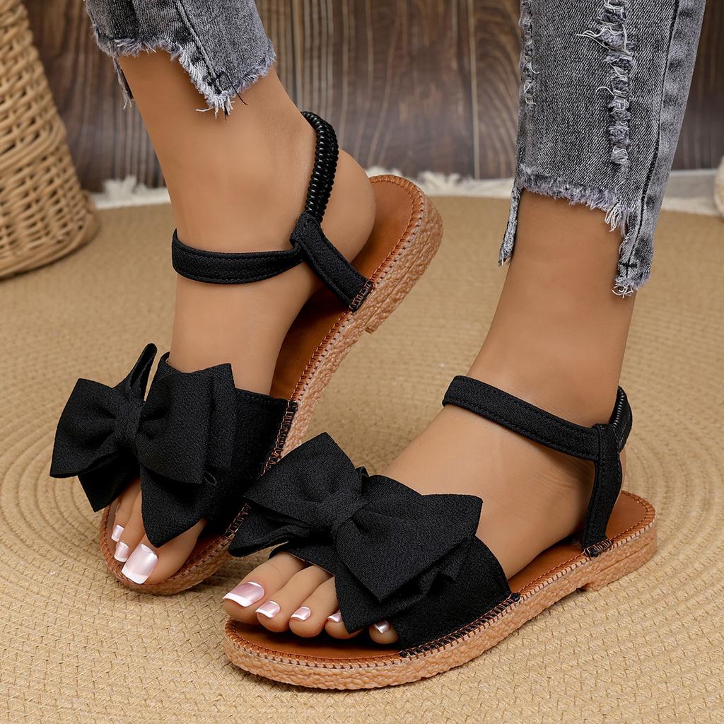 Cloth Sandals Soft-soled Bow Shoes One-line Sandals Fashionable and Sweet Flip-flops
