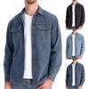 Men's Lapel Solid Color Button Denim Shirt Men's Casual Pocket Long Sleeve Washed Shirt