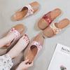 Summer Linen EVA Anti-Slip Flat Slipper Women Casual Butterfly Knot Slip On Slides Indoor Home Slippers Shoes Beach Shoes