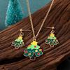 Christmas Tree Earrings Necklace 3 Pieces Fashion Elegant Jewelry Set Christmas Tree Pendant Girl Earrings Exquisite Gift Jewelry Set