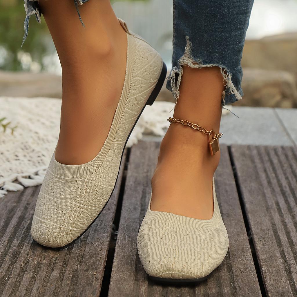 Women's Pointed Toe Flat Shoes Solid Color Knitted Slip On Shoes Casual Breathable Ballet Flats Women Flat Shoes Loafers Women