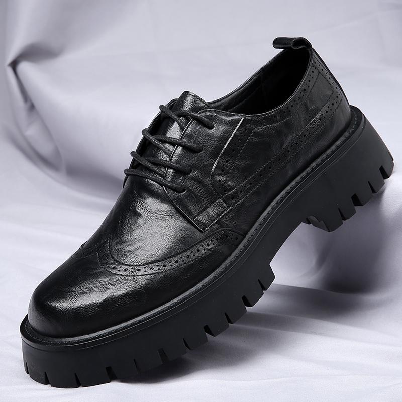 Fashion Mens Business Leather Shoes Round Head Thick Bottom Casual Shoes British Retro Youth Formal Oxford for Men Outdoor Shoes