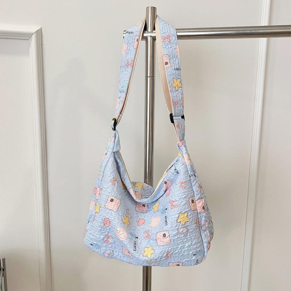 Large Capacity Canvas Shoulder Bag Korean Style Shopping Tote Bag Sweet Cartoon Crossbody Bag  Girl