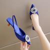Fashion Crystal Buckle Slingbacks Pumps Women Pointed Toe Thin Heels Party Shoes Woman Summer Med Heeled Sandals