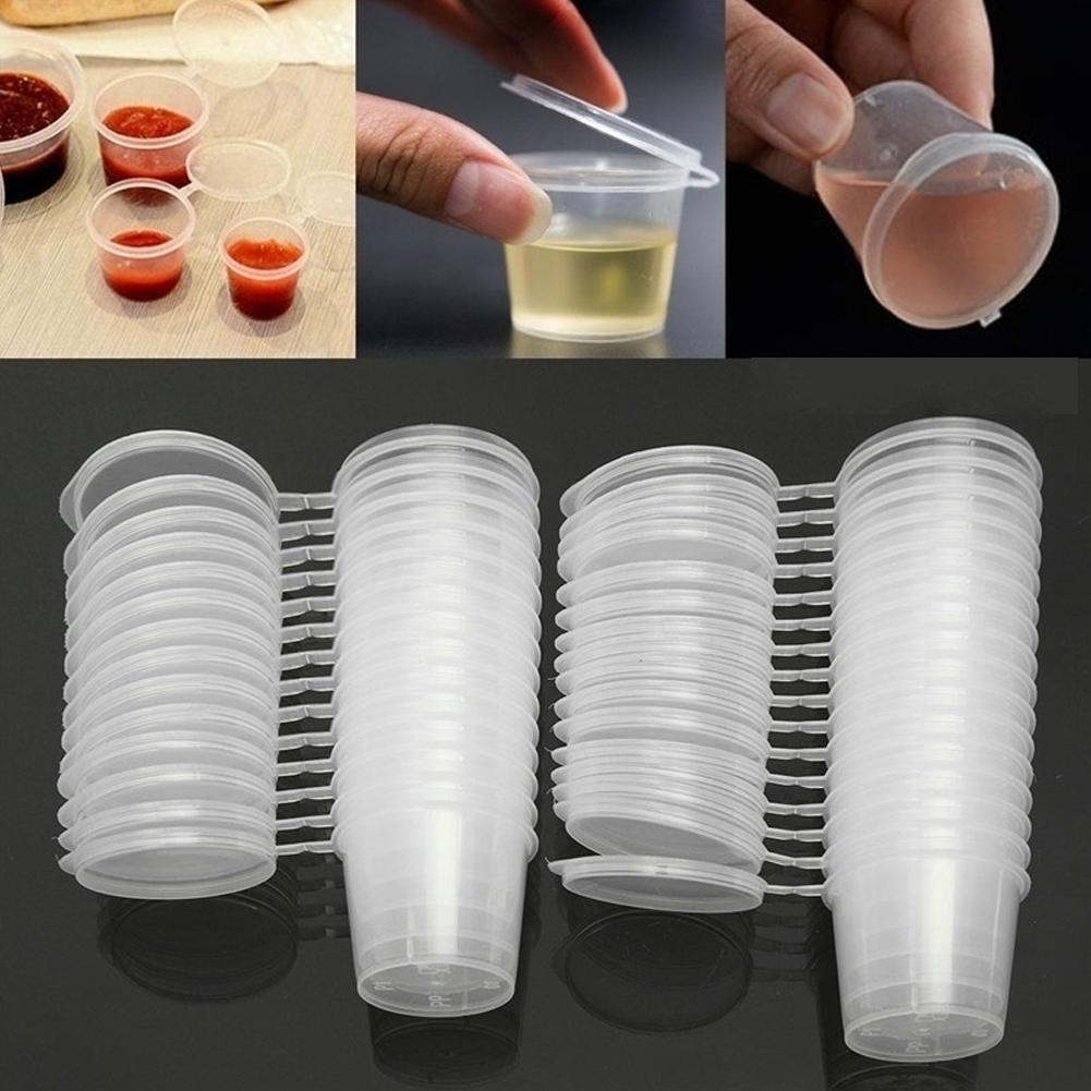 50Pcs Small Plastic Sauce Cups Food Storage Containers Clear Boxes with Lid