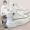 2024 New Women's Shoes Round Toe Shoes Thick Sole Elevated Casual Board Shoes High Top  Women's Autumn