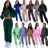 Autumn/Winter Women's Solid Color Hooded Sweater & Casual Trousers Set - European/American Fashion.