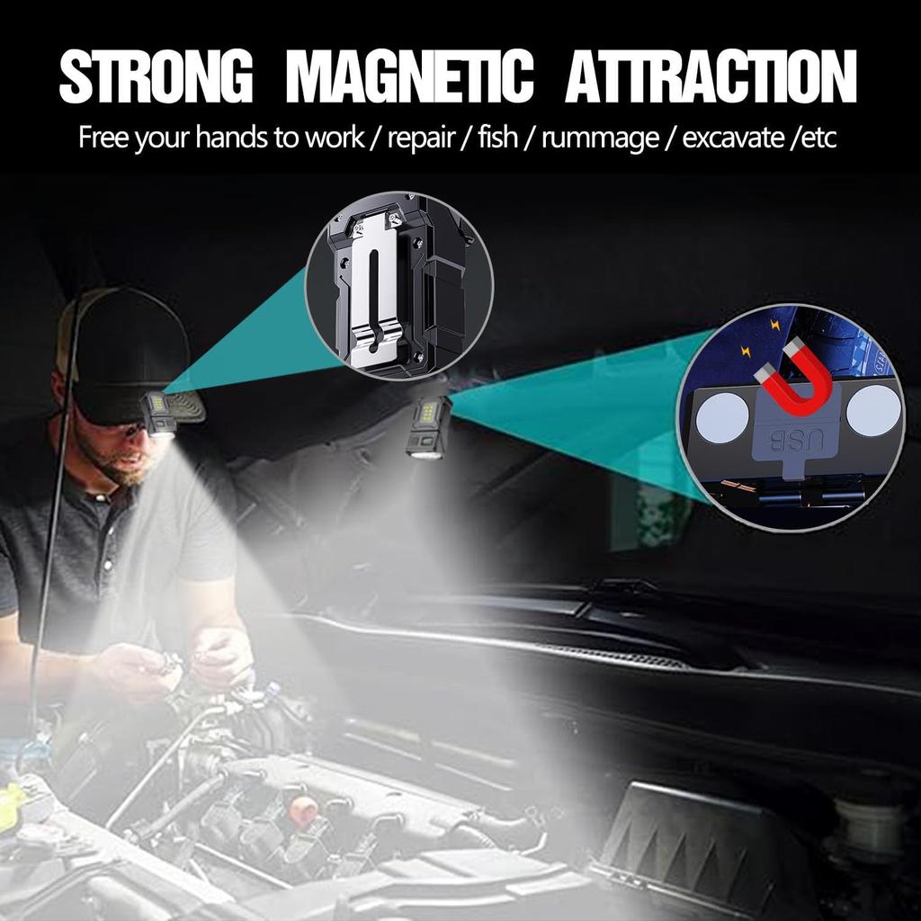 Mini Keychain Flashlight with Hat Clip 6 Modes Rechargeable LED Flashlights Waterproof Torch Compact Pocket Work Light