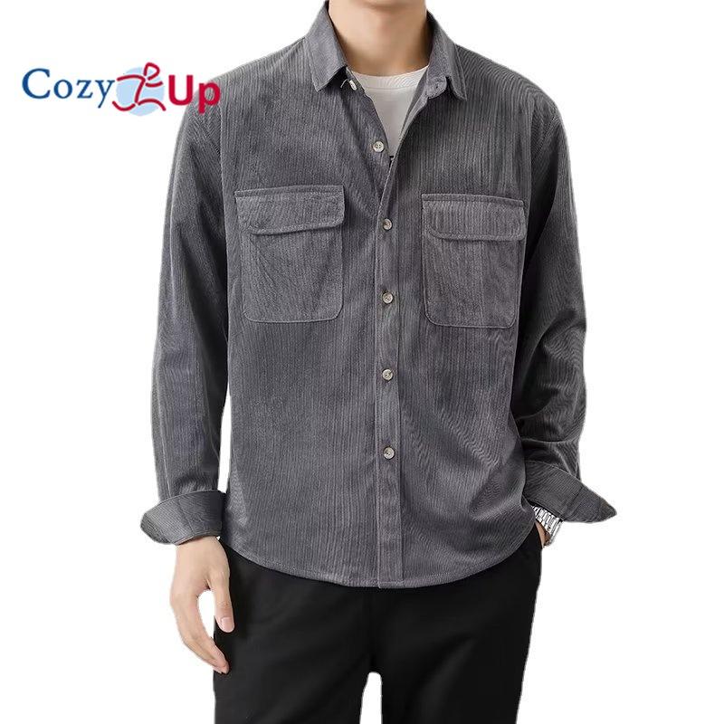 Cozy Up Men's Casual Shirt Corduroy Long Sleeve Button Down Work Shirt Jacket with Pockets