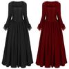 Women'S Medieval Victorian Dress Red Vintage Renaissance Court Lace Square Collar Long Sleeved Maxi Dresses Halloween Costumes