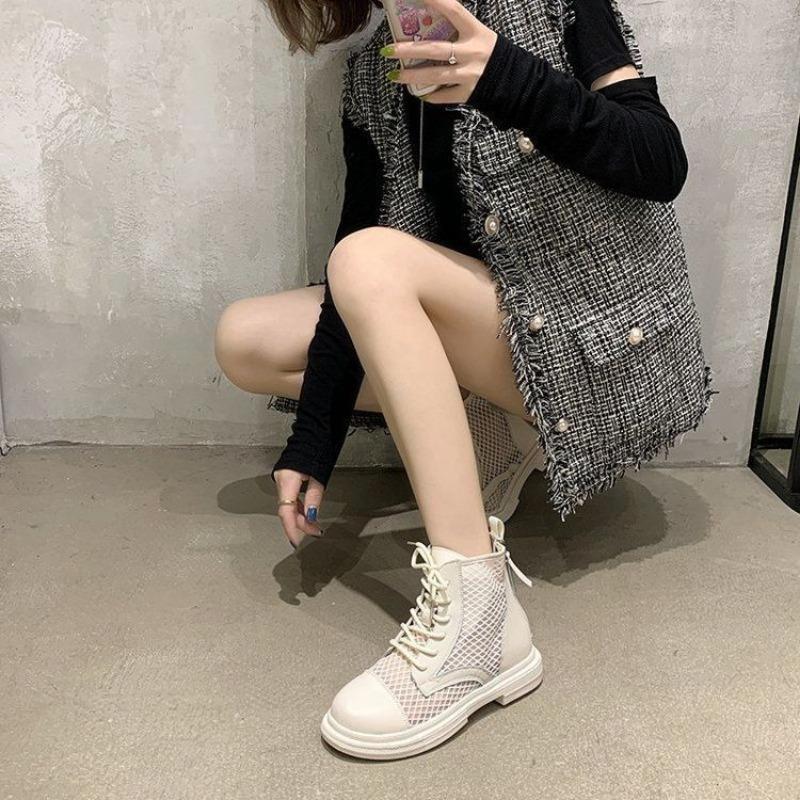 Female Ankle Boots Combat Footwear Mesh Booties Punk Style White Sandals Short Shoes For Women Chic Point Hot And Low Price With