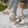 Fashion Sandals, Summer 2024, Platform Muffins, Soft Soles, Roman Leopard Print, High Heels, Large Women's Shoes
