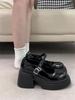 Туфли Мэри Джейн на платформе женские 2024 новые черные универсальные модные на толстом каблуке в стиле колледжа на высоком каблуке форменные маленькие кожаные туфли