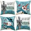 New White Snowman Christmas Pillowcase Linen Printed Pillowcase Festive Room Sofa Decoration Cushion Cover