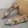 Women Flat Embroidered Outdoor Fashion Doodle Comfortable Pointed Toe Flat Non Slip Breathable Casual Loafers Zapatos Mujer