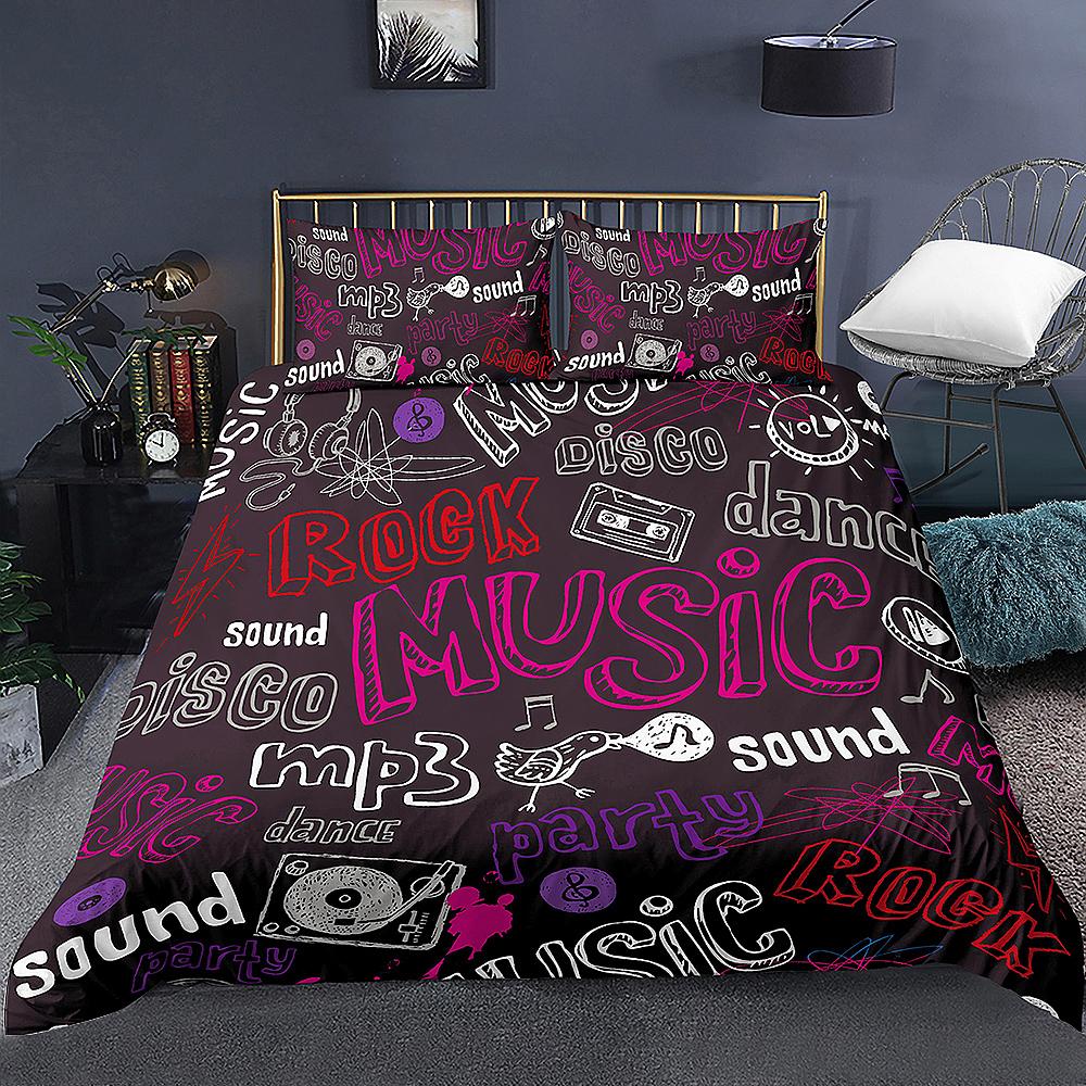 Music Duvet Cover Set 3D Print Music Note White Black Comforter Cover For Boys Girls Teens Polyester Bedding Set King Queen Size