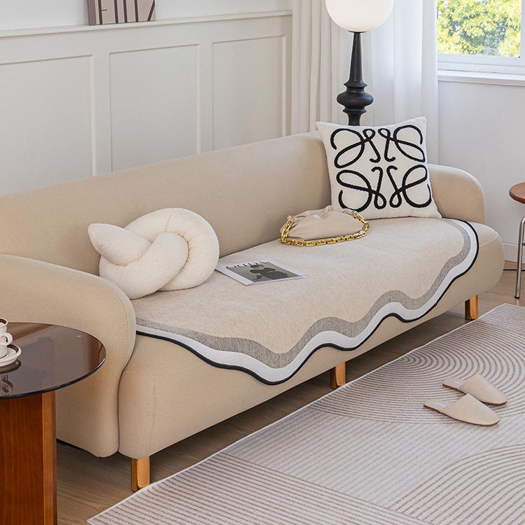 Chenille Irregular Sofa Cushion Special-Shaped Cushion Four Seasons Universal Non-Slip Anti-Scratching Solid Color Matcha Green One Piece