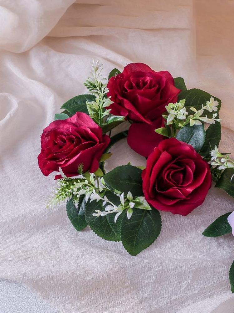 2 шт. Подсвечник Искусственный Подсвечник Гирлянда Мини Искусственные Цветы Розы Свадебные Украшения Венок для Свечей для Столбовых Свечей Венок из Искусственных Цветов