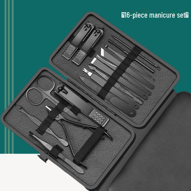 18-Piece Portable Black Stainless Steel Nail Clipper Set