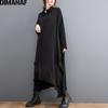 Dimanaf Autumn Dress Women Clothing Shirt Dress Oversize Cotton Elegant Lady Casual Loose Long Sleeve Vintage Cardigan Black