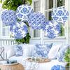 Chinoiserie Paper Lantern Chinese Style Blue Pattern Lanterns Hanging Round Lantern Decoration