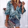 2023 Summer Autumn New Fashion Women's Tops Red Quicksand Rivers Printed Half Sleeve Casual Plus Size Button-down Shirt with Bubble Sleeves