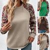 Women Fall Spring Sweatshirt Plaid Print Round Neck Loose Long Sleeves Patchwork Rhombus
