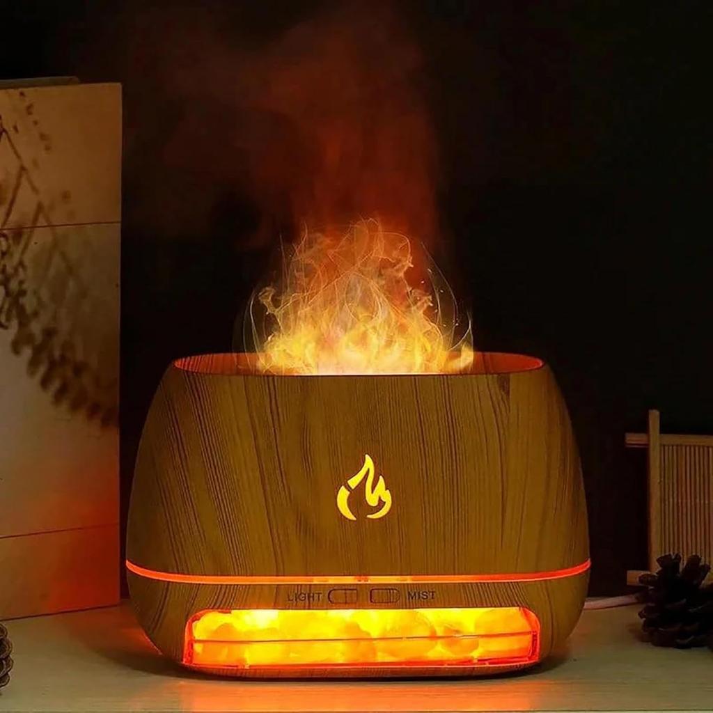 Flame Fire Salt Rocks Diffuser Humidifier Wood Grain Simulation Oil Humidifier Aromatherapy Machine