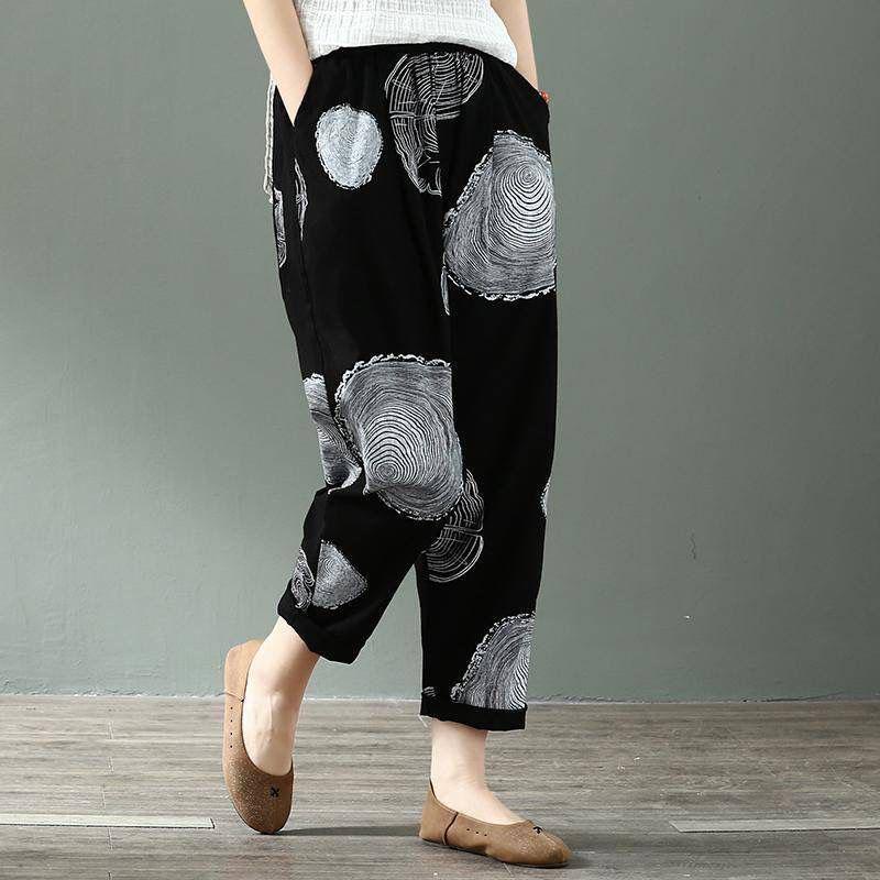 2023 Women's Cotton Linen Slimming Printed Harem Pants - Versatile, High-Quality Cropped Design