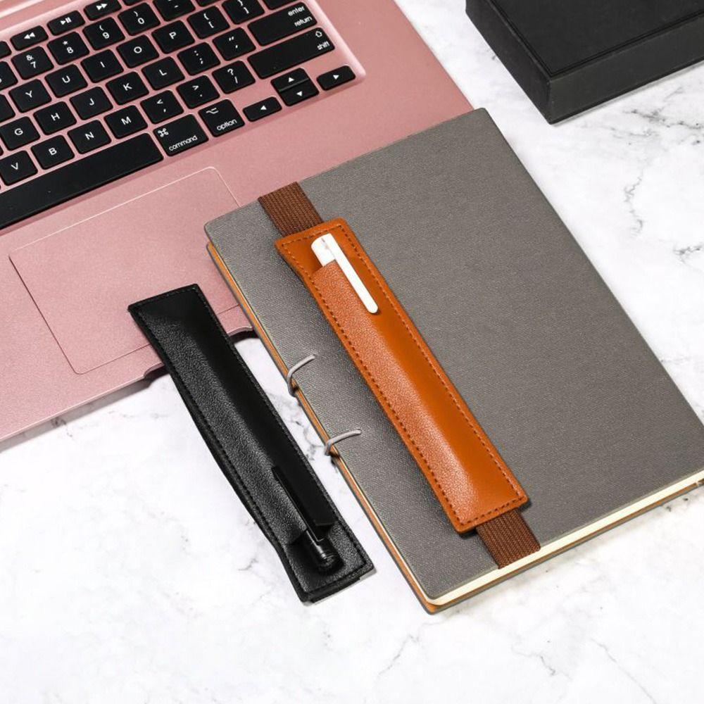 Office Meeting Pu Leather Elastic Buckle Pen Bag Pen Clip Pencil Case Pen Holder