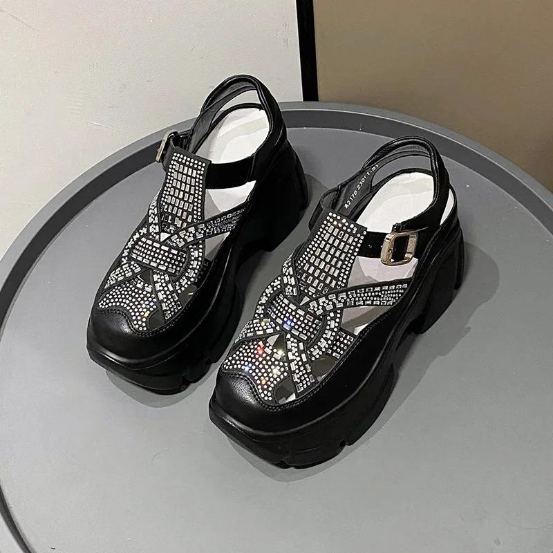 Fashion Dad Sandals Women's 2024 Summer New Platform Shoes Water Diamond Sports Roman Sandals Soft Sole Outdoor Casual Shoes Sandal
