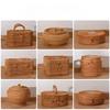 Handwoven Rattan Storage Box with Lid Tea Food Container Kongfu Tea Set Bread Fruit Basket with Lid Puer Tea Bag Organizer