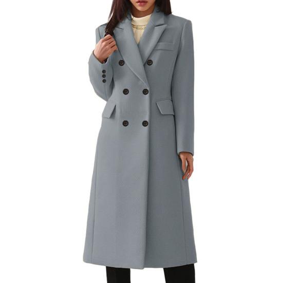 Women Fall Winter Coat Double-breasted Turn-down Collar Loose Solid Color Long Sleeve Button Decor Thickened Warm Windproof Lady OL Commute