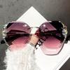 Luxury Design Vintage Rimless Rhinestone Sunglasses Women Fashion Gradient Lens Sun Glasses Shades for Female