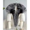 Winter White Duck Down Jacket Short Fox Fur Collar Fur Knit Sleeve Down Jacket
