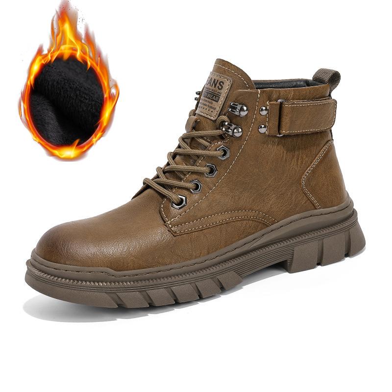 Autumn and Winter Martin Boots Men's High-top British Thick-soled Tooling Men's Boots Winter Velvet Cotton Boots Retro Zhongbang Boots